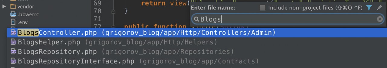 PhpStorm search for file